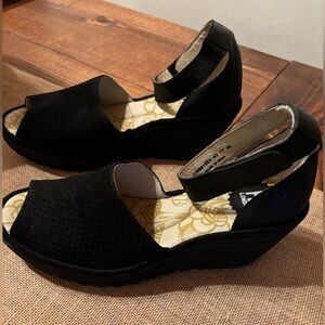 Fly London black suede wedge, Yake, size 40